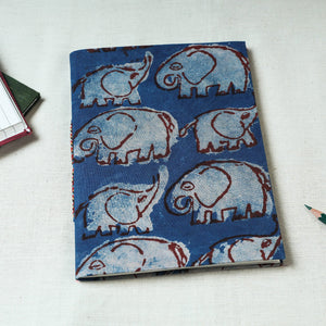 Blue - Art Block Print Fabric Cover Handmade Paper Notebook (9 x 7 in)
