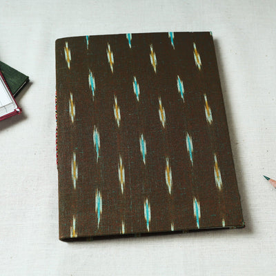 Brown - Ikat Fabric Cover Handmade Paper Notebook (9 x 7 in)