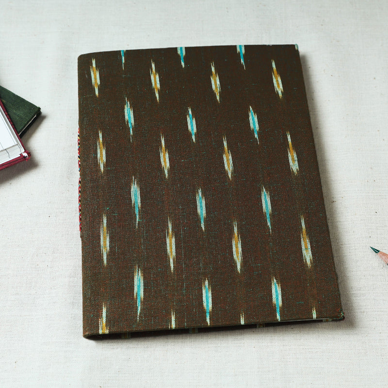 Brown - Ikat Fabric Cover Handmade Paper Notebook (9 x 7 in)