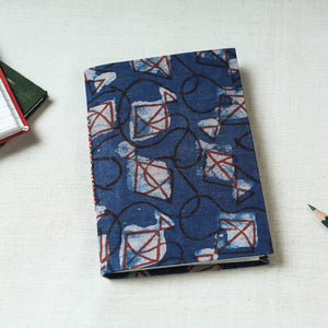 Blue - Art Block Print Fabric Cover Handmade Paper Notebook (7 x 5 in)