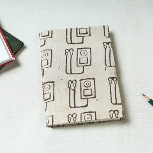 Beige - Art Block Print Fabric Cover Handmade Paper Notebook (7 x 5 in)