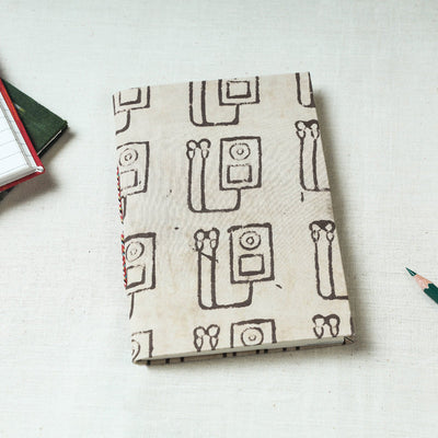 Beige - Art Block Print Fabric Cover Handmade Paper Notebook (7 x 5 in)