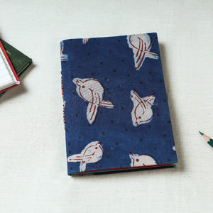 Blue - Art Block Print Fabric Cover Handmade Paper Notebook (7 x 5 in)
