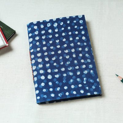 Blue - Art Block Print Fabric Cover Handmade Paper Notebook (7 x 5 in)