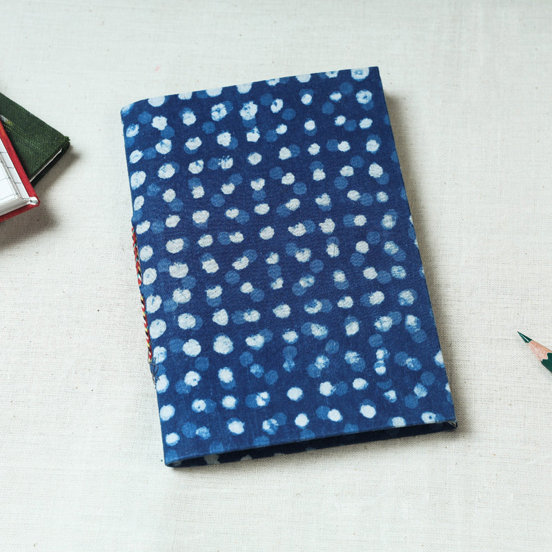 Blue - Art Block Print Fabric Cover Handmade Paper Notebook (7 x 5 in)