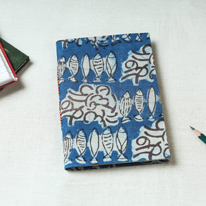 Blue - Art Block Print Fabric Cover Handmade Paper Notebook (7 x 5 in)