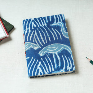 Blue - Art Block Print Fabric Cover Handmade Paper Notebook (7 x 5 in)