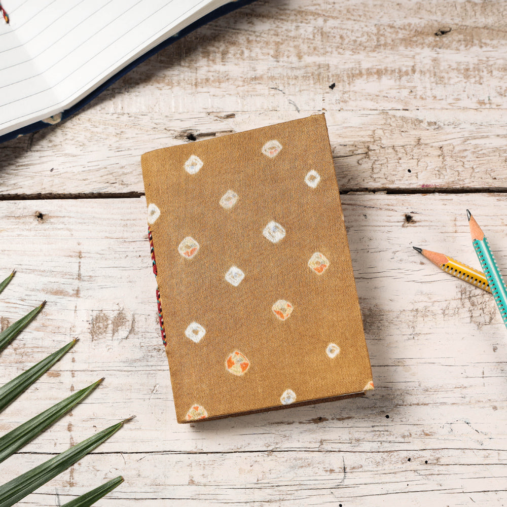 Brown - Bandhani Cover Handmade Paper Notebook (5 x 3.5 in)