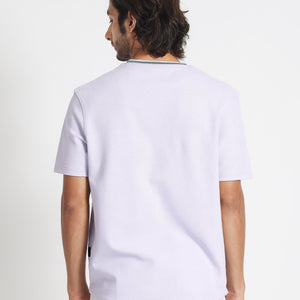Rare Rabbit Men's Bueno Pastel Purple Solid Crew Neck Drop Shoulder With Contrast Detailing On The Neck Half Sleeves T-Shirt