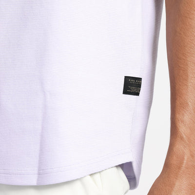 Rare Rabbit Men's Bueno Pastel Purple Solid Crew Neck Drop Shoulder With Contrast Detailing On The Neck Half Sleeves T-Shirt