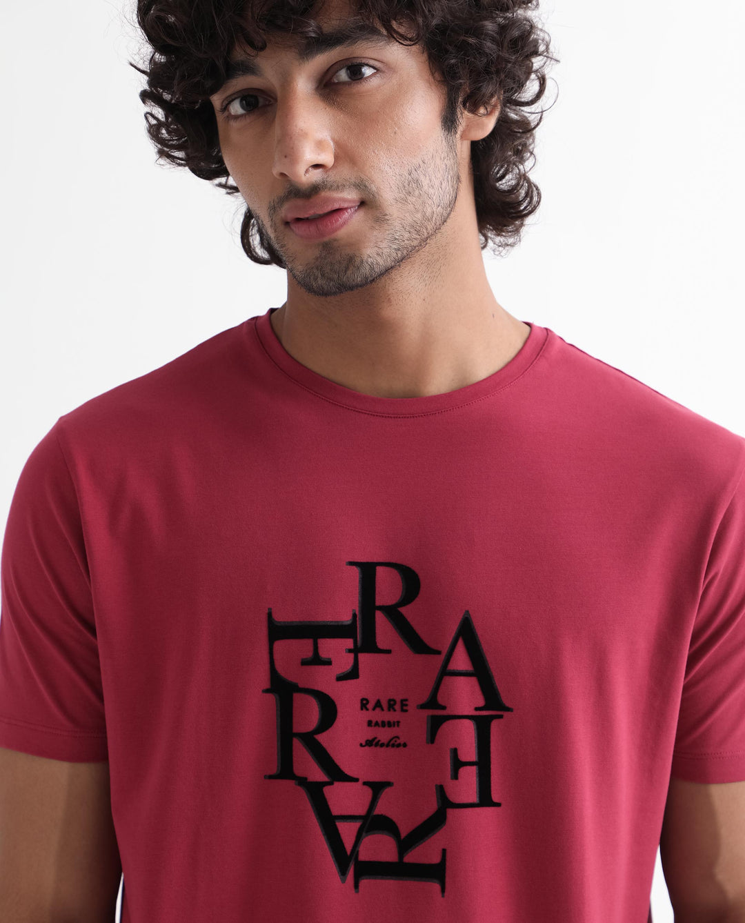 Rare Rabbit Men'S Burma Red T-Shirt Cotton Lycra Fabric Short Sleeves Round Neck Slim Fit