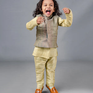 Gold – Beige Sherwani set with Nehru Jacket -Gold-1