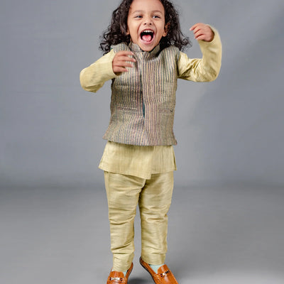 Gold – Beige Sherwani set with Nehru Jacket -Gold-1