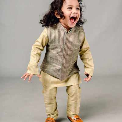 Gold – Beige Sherwani set with Nehru Jacket -Gold-1