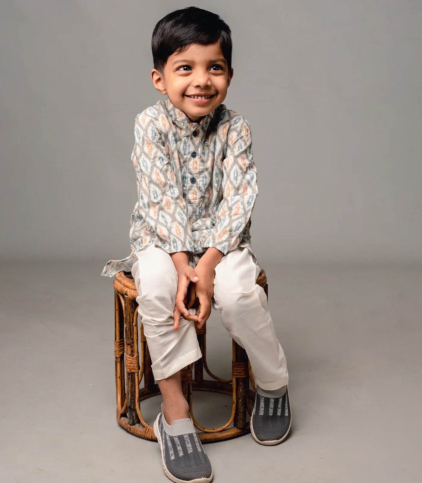 White Ikat printed kurta with sequin embellishments and matching pyjama set-White