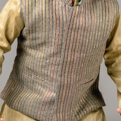 Gold – Beige Sherwani set with Nehru Jacket -Gold-1