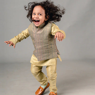 Gold – Beige Sherwani set with Nehru Jacket -Gold-1