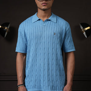 Pristine Cable Knit Polo -  Cornflower Blue