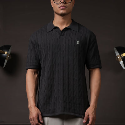 Pristine Cable Knit Polo - Shadow