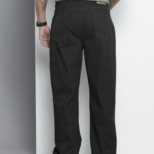 Men's Black Wide Leg Solid Jeans