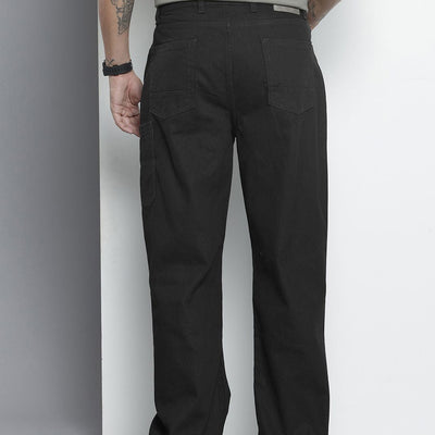 Men's Black Wide Leg Solid Jeans