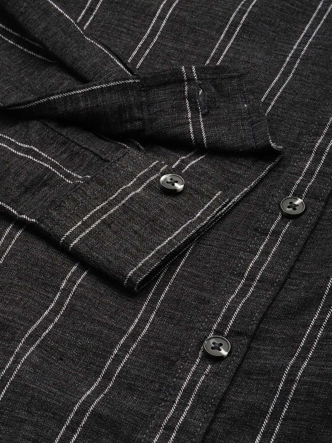 Men's Black Slim Fit Striped Casual Shirt