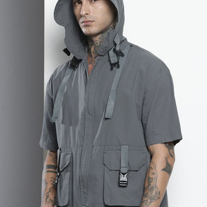 Men's Grey Boxy Solid Street Wear Shirt