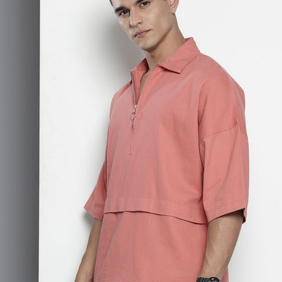 Men's Pink Oversized Solid Street Wear Shirt