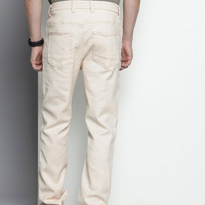 Men's White Regular Fit Solid Denim Joggers