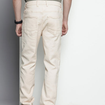 Men's White Regular Fit Solid Denim Joggers