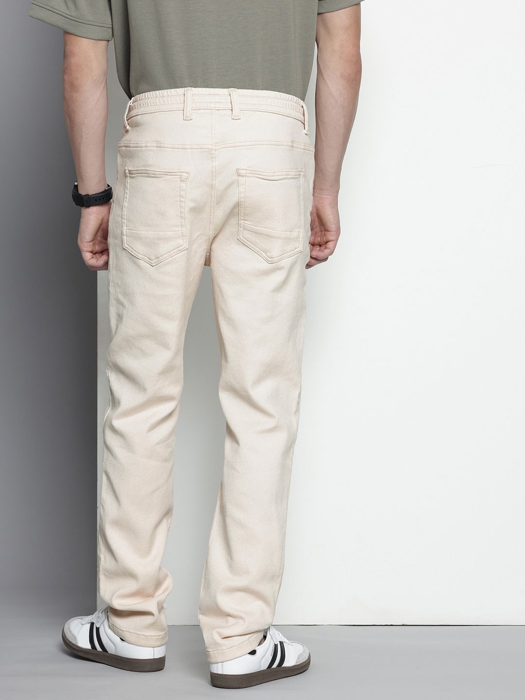 Men's White Regular Fit Solid Denim Joggers