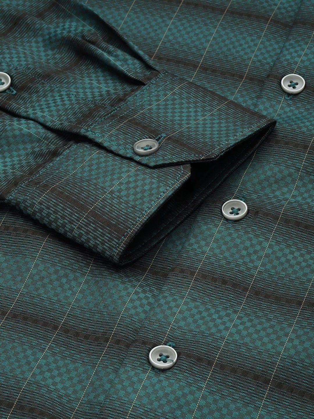 Men's Green Slim Fit Checked Formal Shirt