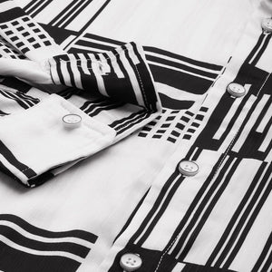 Men's Black Relaxed Fit Geometric Print Resort Wear Shirt