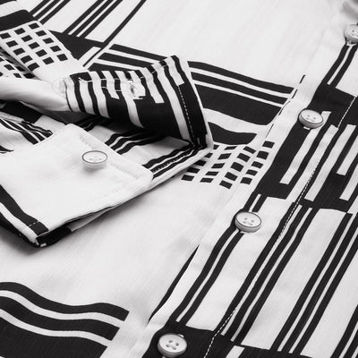 Men's Black Relaxed Fit Geometric Print Resort Wear Shirt