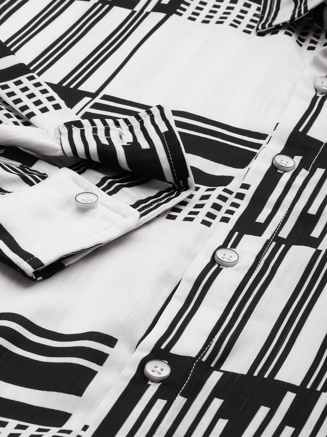 Men's Black Relaxed Fit Geometric Print Resort Wear Shirt