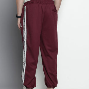 Men's Maroon Relaxed Fit Printed Wide Leg Joggers