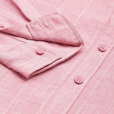 Men's Pink Slim Fit Vertical Striped Casual Shirt
