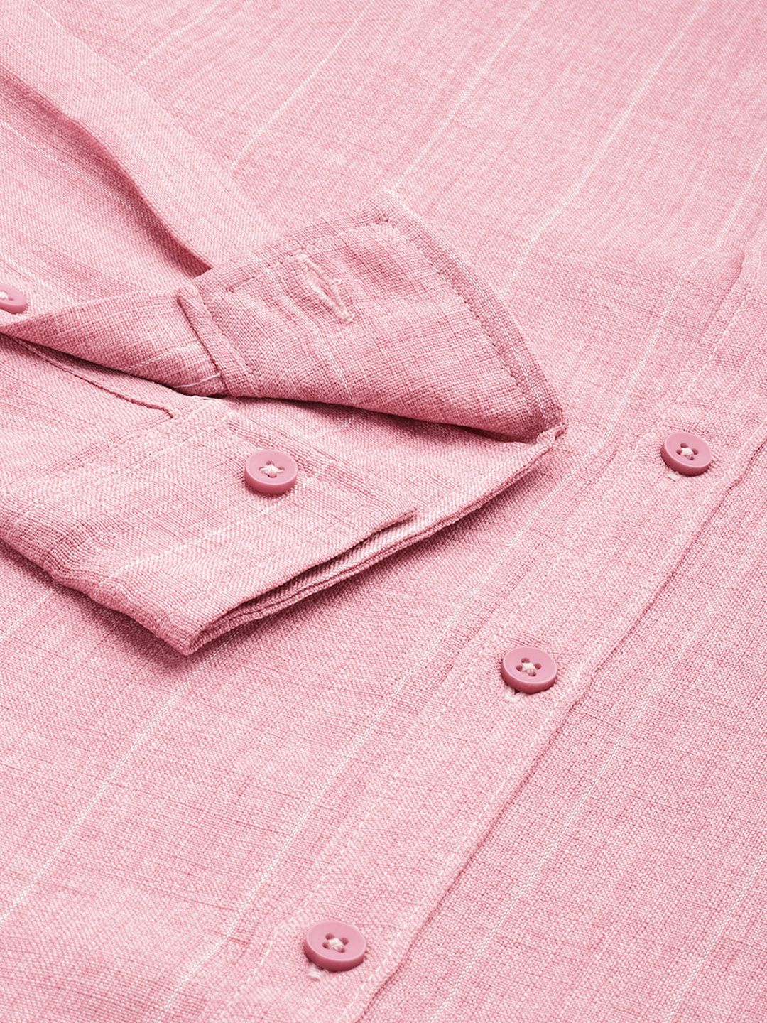 Men's Pink Slim Fit Vertical Striped Casual Shirt