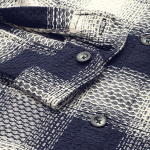 Men's Navy Blue Relaxed Fit Textured Casual Shirt