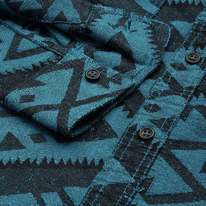 Men's Blue Relaxed Fit Textured Resort Wear Shirt