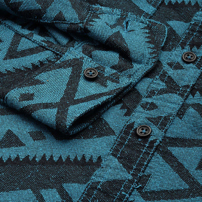 Men's Blue Relaxed Fit Textured Resort Wear Shirt