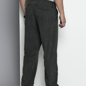 Men's Grey Straight Fit Textured Trousers