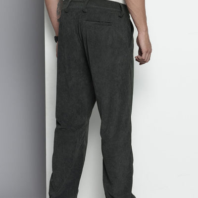Men's Grey Straight Fit Textured Trousers