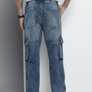 Men's Blue Relaxed Fit Solid Denim Joggers