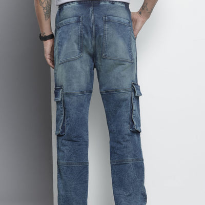 Men's Blue Relaxed Fit Solid Denim Joggers