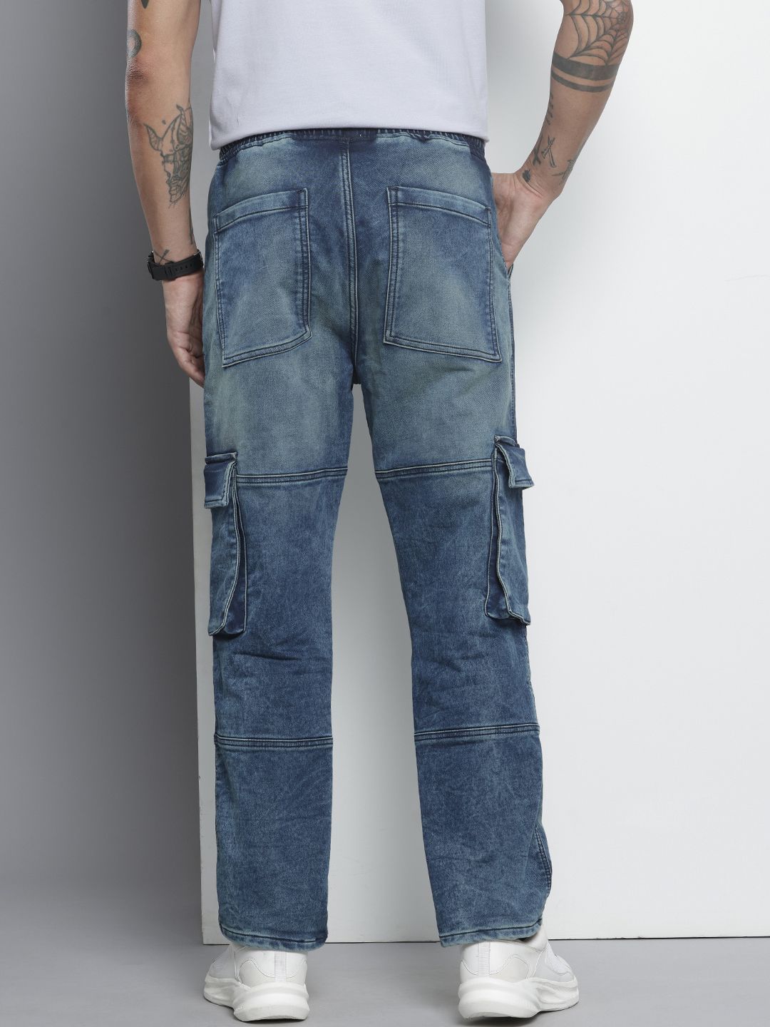 Men's Blue Relaxed Fit Solid Denim Joggers