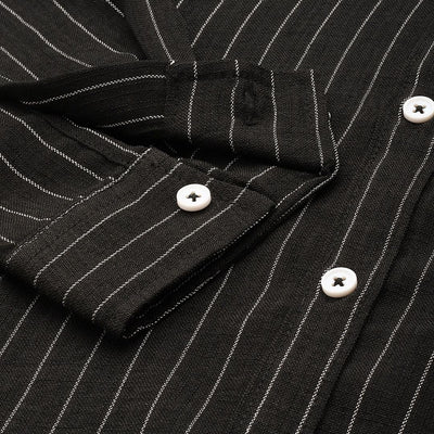 Men's Black Slim Fit Striped Casual Shirt