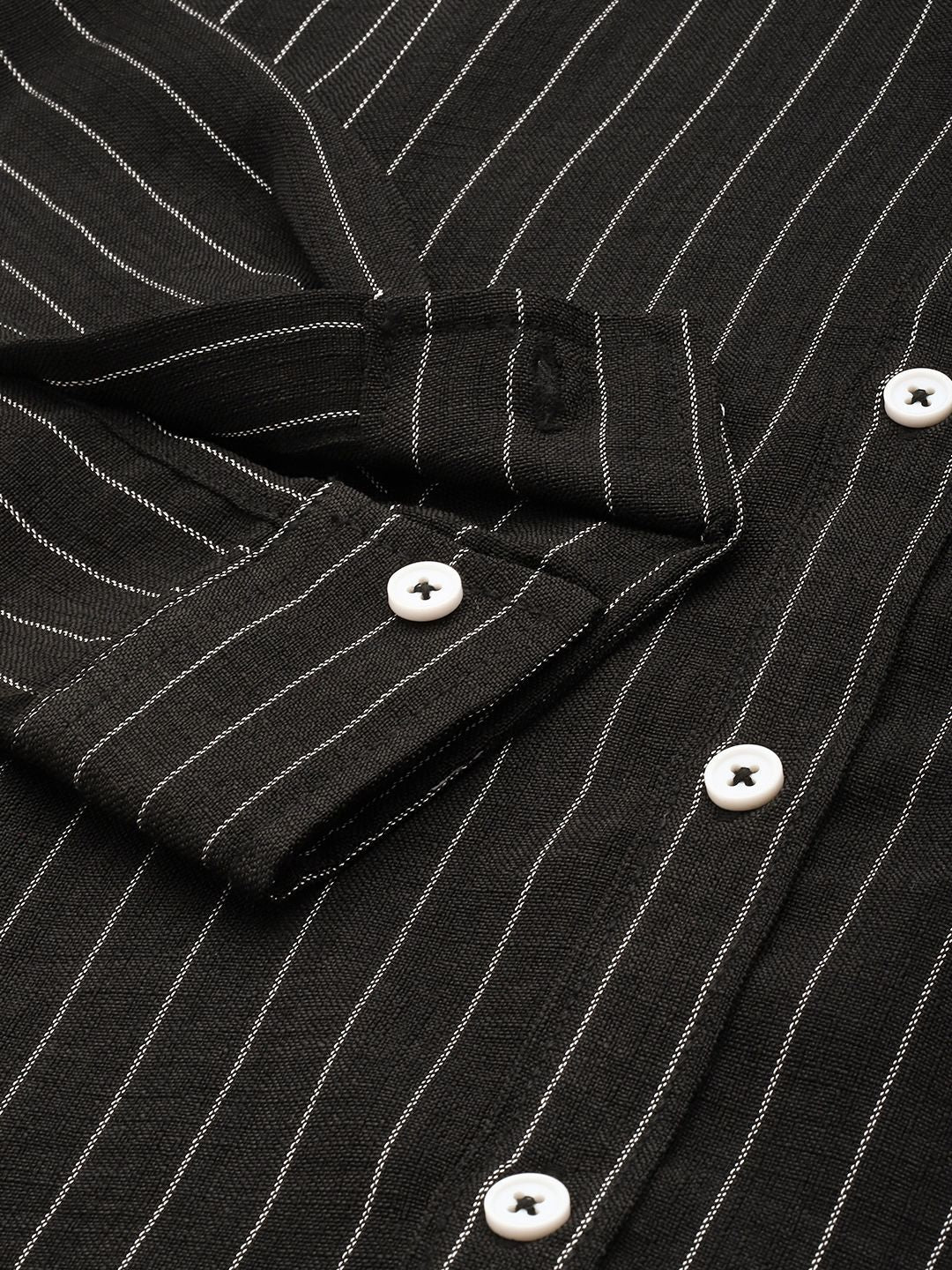 Men's Black Slim Fit Striped Casual Shirt