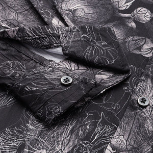 Men's Black Slim Fit Abstract Print Party Wear Shirt