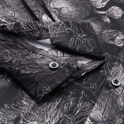 Men's Black Slim Fit Abstract Print Party Wear Shirt